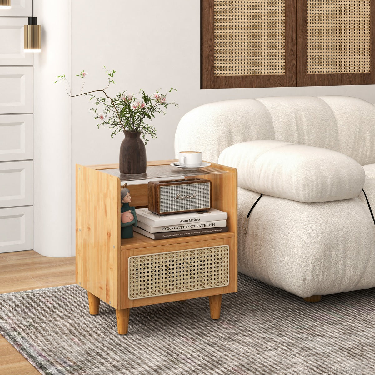 Set – med bambu sängbord lådor Sidobord dolt förvaringsutrymme Natural – 2 – Natur