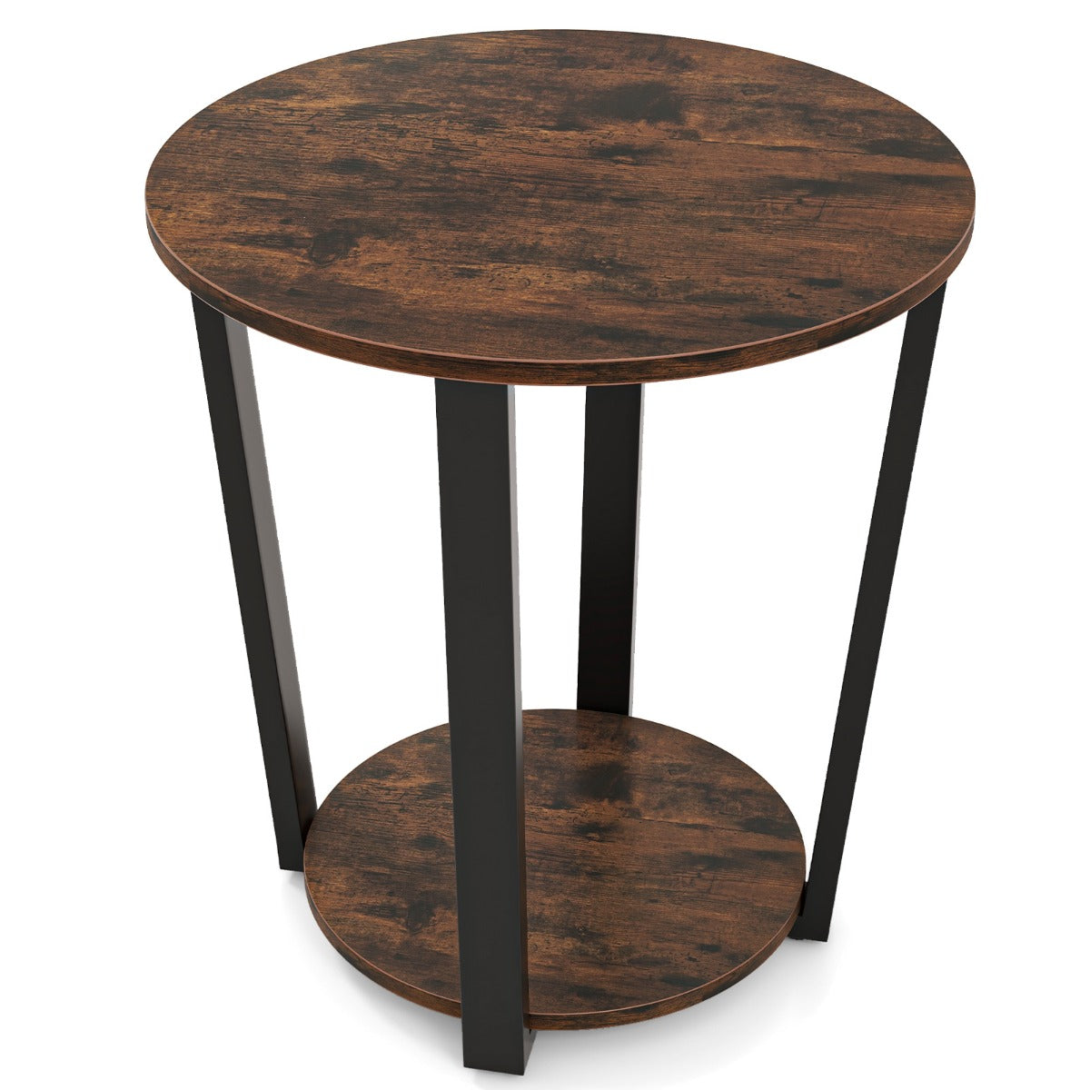 Runt – sidobord med öppen hylla och metallram vånings accentbord Soffa – 2 – Rustik brun