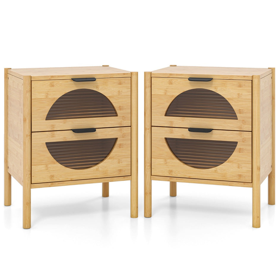 set – bambus nattbord med lådor Modern sidobord Robust nattskåp – 2 2 – Natur