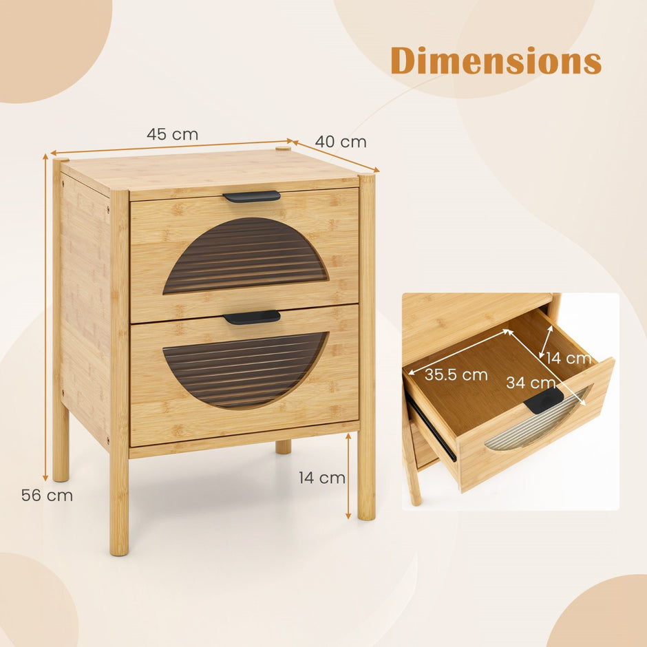 set – bambus nattbord med lådor Modern sidobord Robust nattskåp – 2 2 – Natur