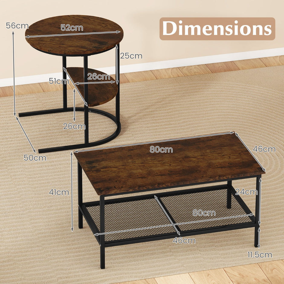 Kombinerbara – soffbord delat kaffebordsset med konstmarmorskiva – 2 – Brun