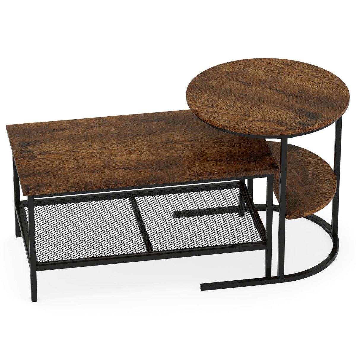 Kombinerbara – soffbord delat kaffebordsset med konstmarmorskiva – 2 – Brun