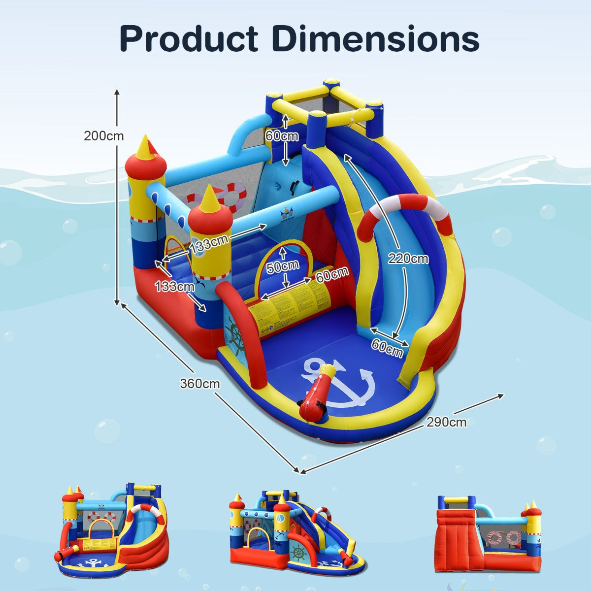 Uppblåsbar – hoppborg utan blåsare för barn i skeppsstil trädgården – Färgglad