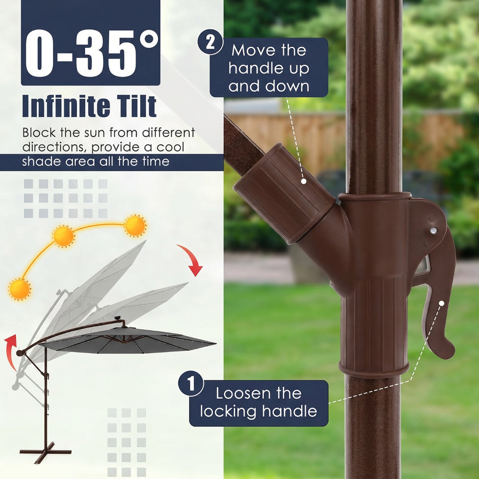 Parasoll – fribärande med solar LED lampor och vev – 300 cm 40 – Grå