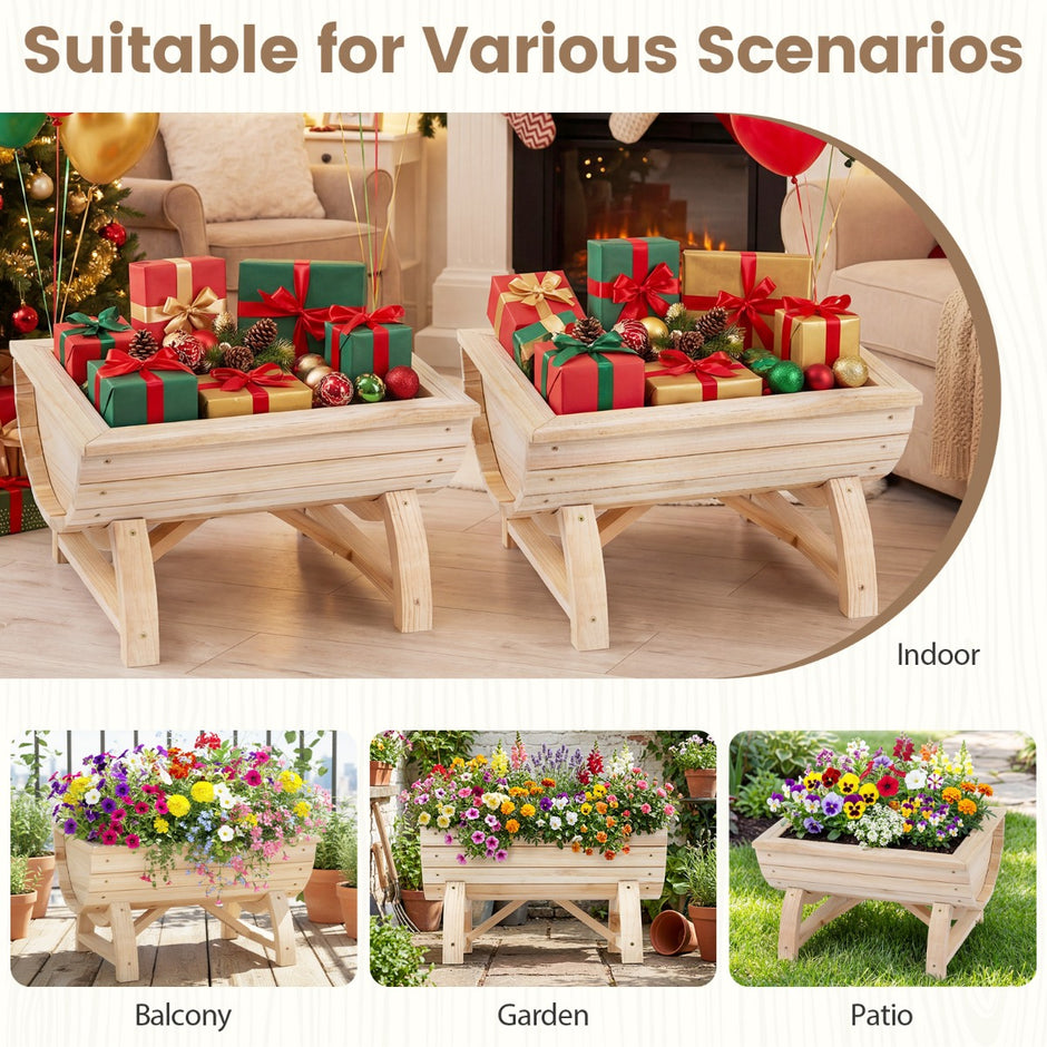pack – Odlad Bänk Av Granträ Med Dräneringshål Halvfat Blomlåda – 2 – Natur