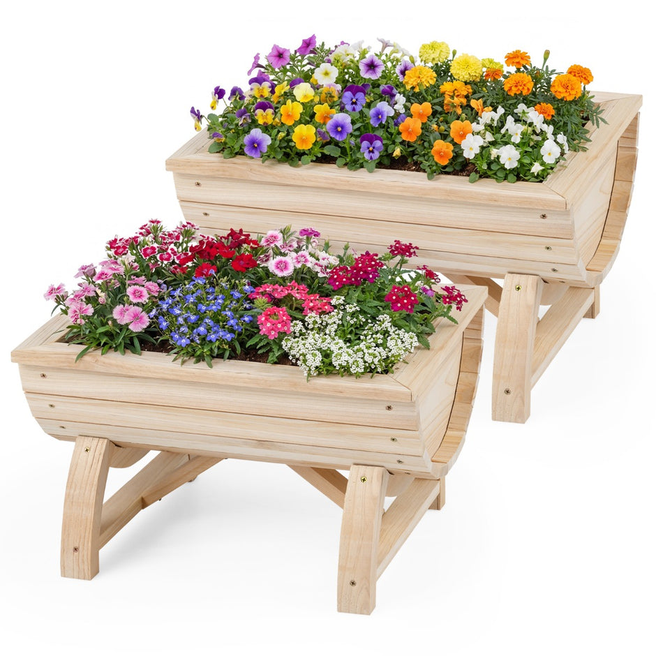 pack – Odlad Bänk Av Granträ Med Dräneringshål Halvfat Blomlåda – 2 – Natur
