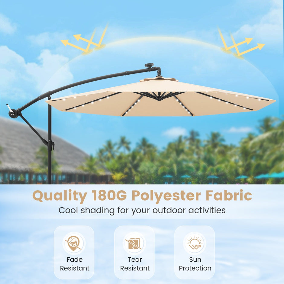 Fribärande – parasoll med solar LED lampor och sandsäckar vev UV skydd – 40 Ø 300 cm – Beige