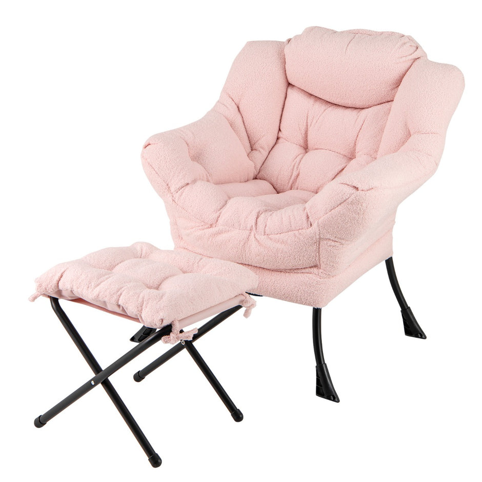 Fåtölj – med armstöd och sidoficka fotstöd pall relaxstol lounge TV – Rosa