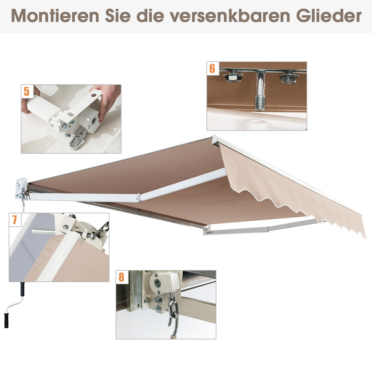 Utfällbar – markis för utomhusbruk av vattentät polyester – 295 x 250 cm – Beige