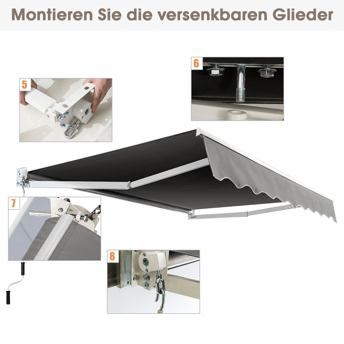 Solskydd – utdragbar markis aluminium terrass – 295 x 250 cm – Grå