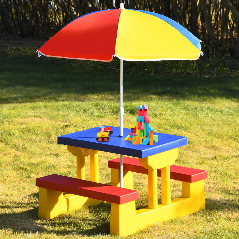 Barnsittgrupp – Barnbord Picknickbänk med parasoll – Färgglad