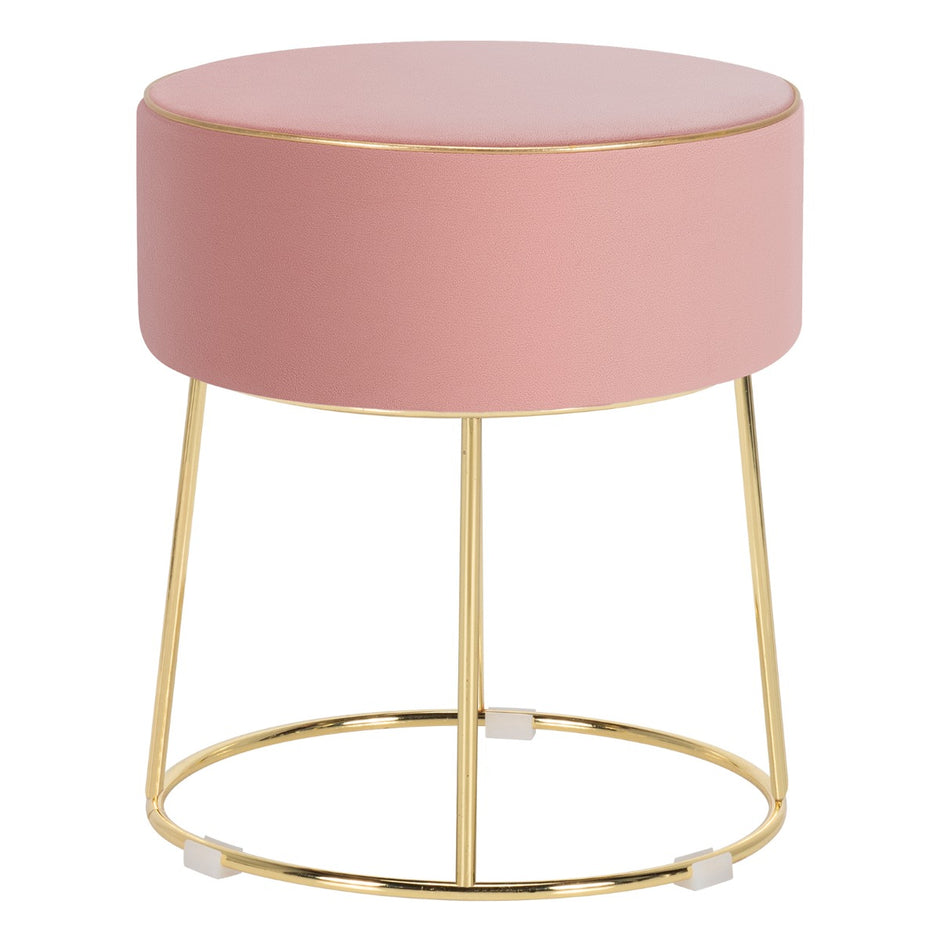 Rund – sammetspall fotpall med metallben, stoppad dressingpall, lastkapacitet upp till – 150 kg – Rosa