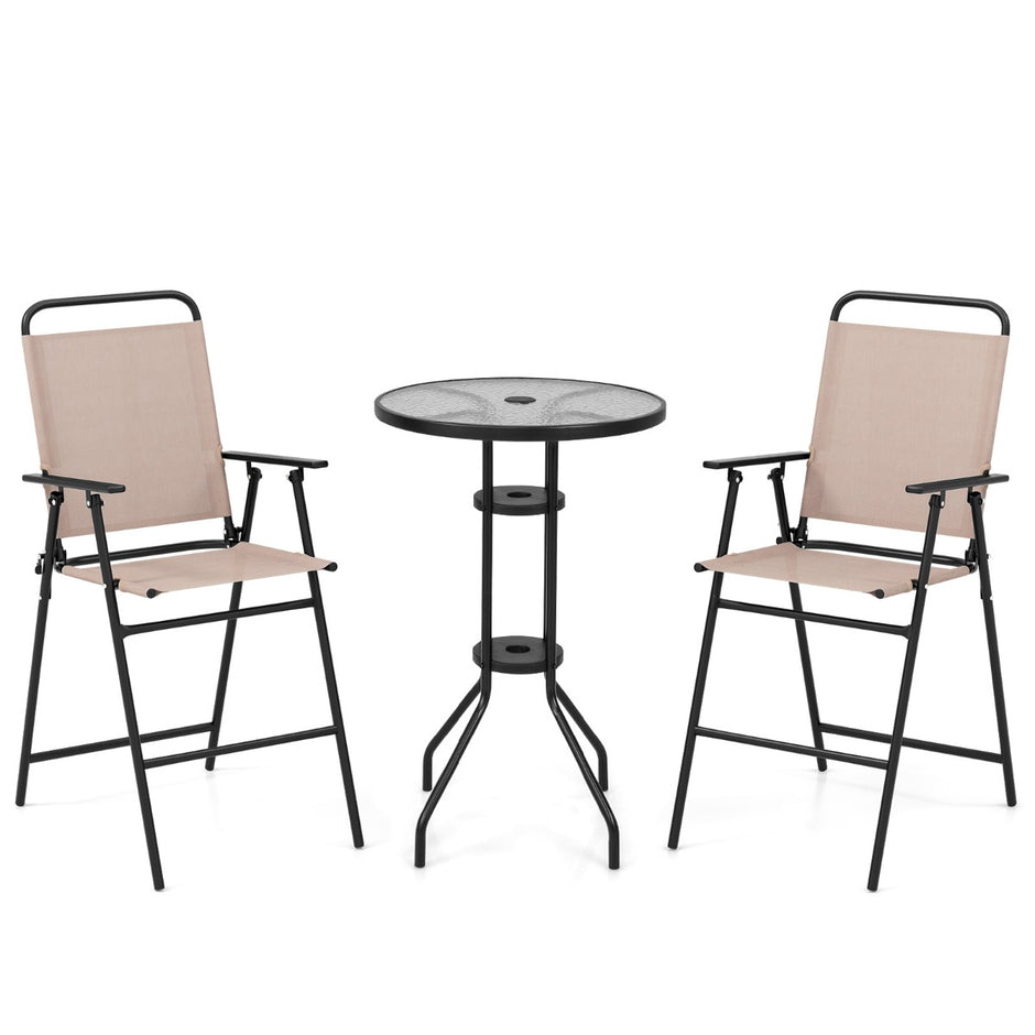 delat – utomhus bistroset uteplats barbord med fällbara stolar och parasollhål – 3 2 – Beige
