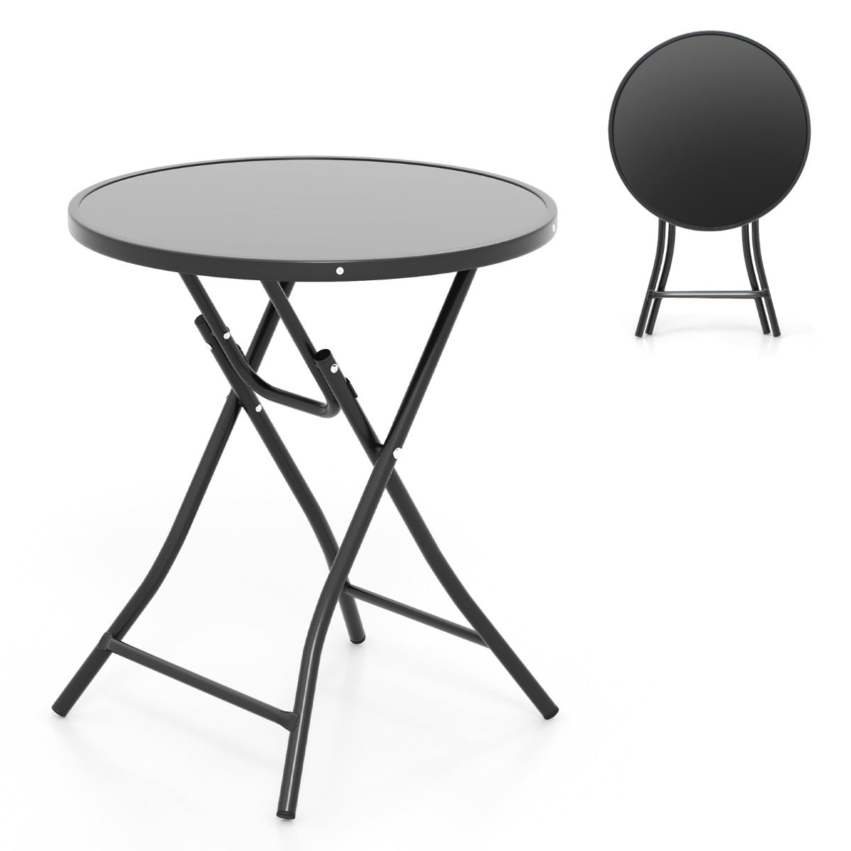 Runt – bistrobord med härdat glasbord och robust metallram – Ø 59 cm – Svart