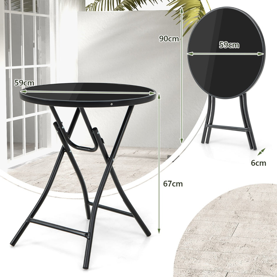 Runt – bistrobord med härdat glasbord och robust metallram – Ø 59 cm – Svart