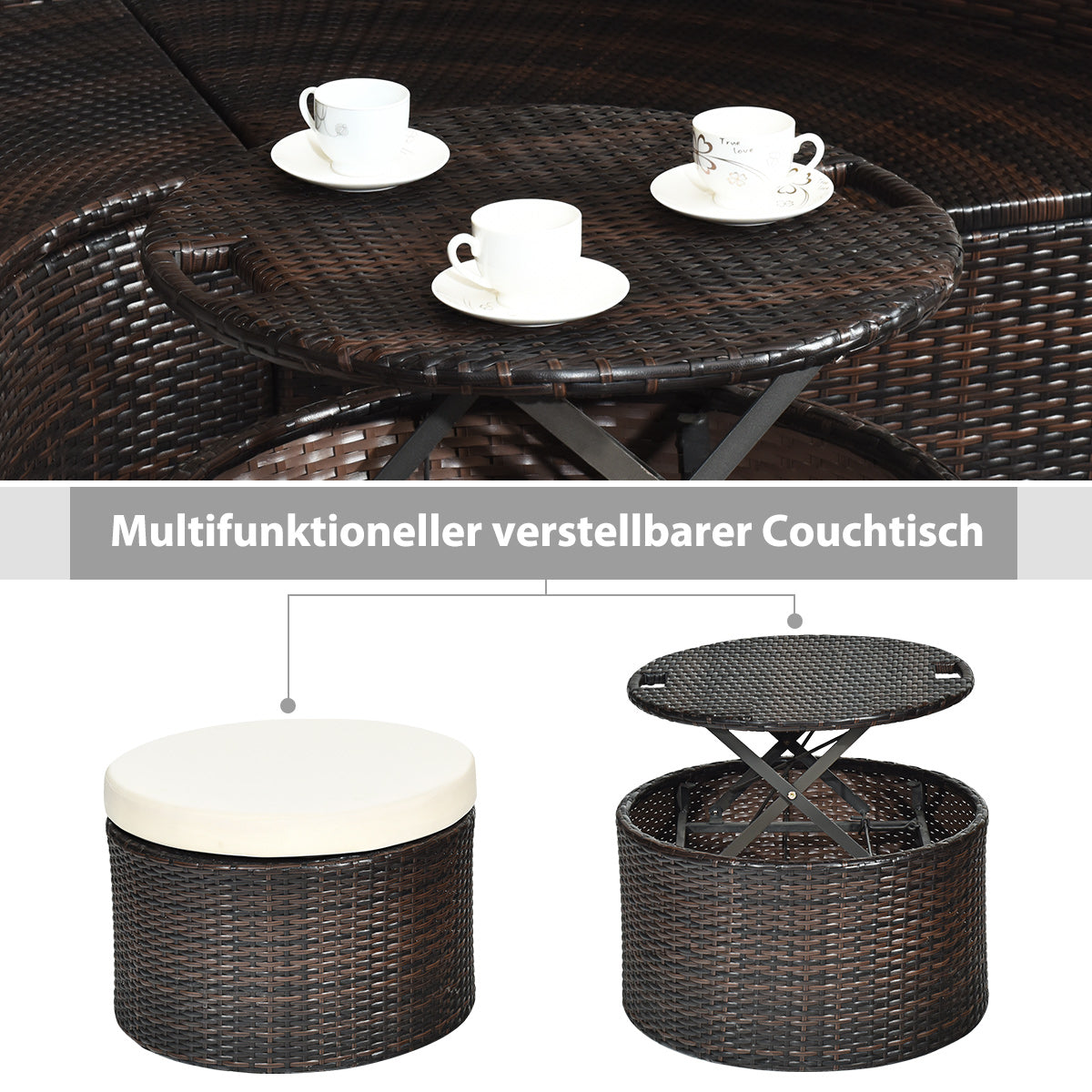 Rund – dagbädd utomhus med utfällbar kapell – 192 x 177 x 146 cm – Beige