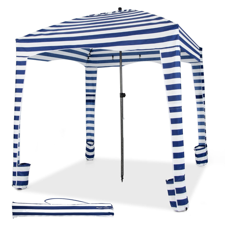 Solskydd – med avtagbar sidovägg och sandsäckar bärväska – 8 183 x 183 cm – Blå och vit
