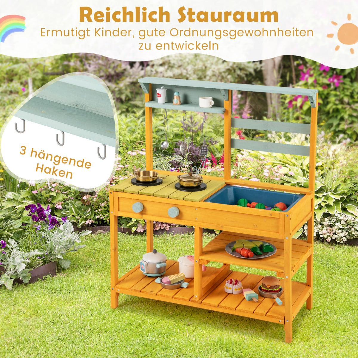 Mud – Kitchen Lekkök av gran med spisknoppar och diskbänk – Gul