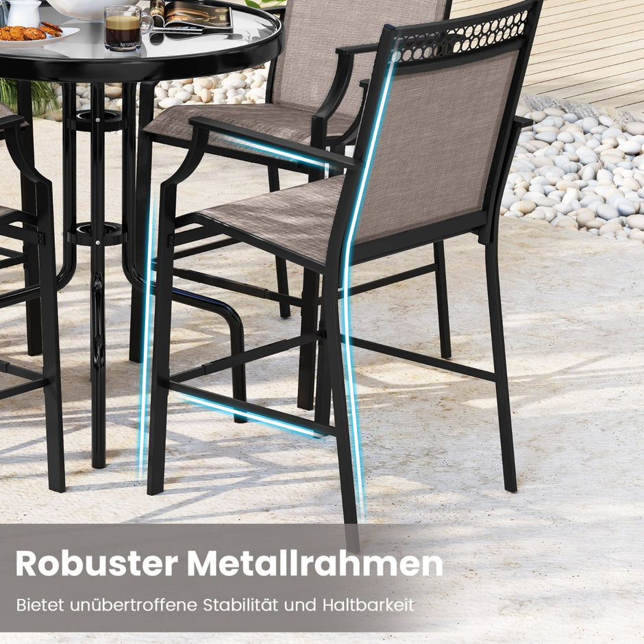Set – med trädgårdsstolar snabbtorkande tyg, höga uteplatsstolar, balkongstolar bruna – 2 – Brun