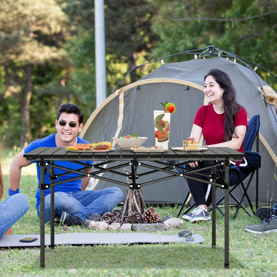 Campingbord – i aluminium för personer, hopfällbart picknickbord med bärväska – 4-6 – Svart