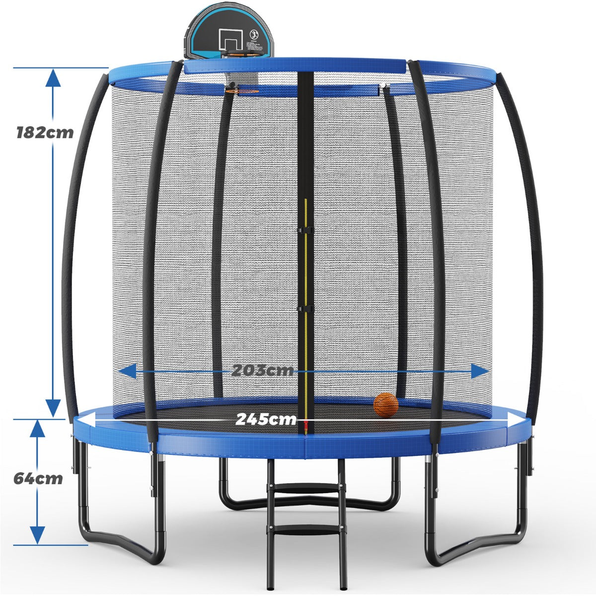 Utomhusstudsmatta – med basketkorg – Ø 244 cm – Grå