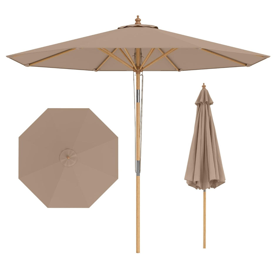 Parasoll – Vinkelbar 30° i båda riktningar Trä Tan – 270 cm – Khaki