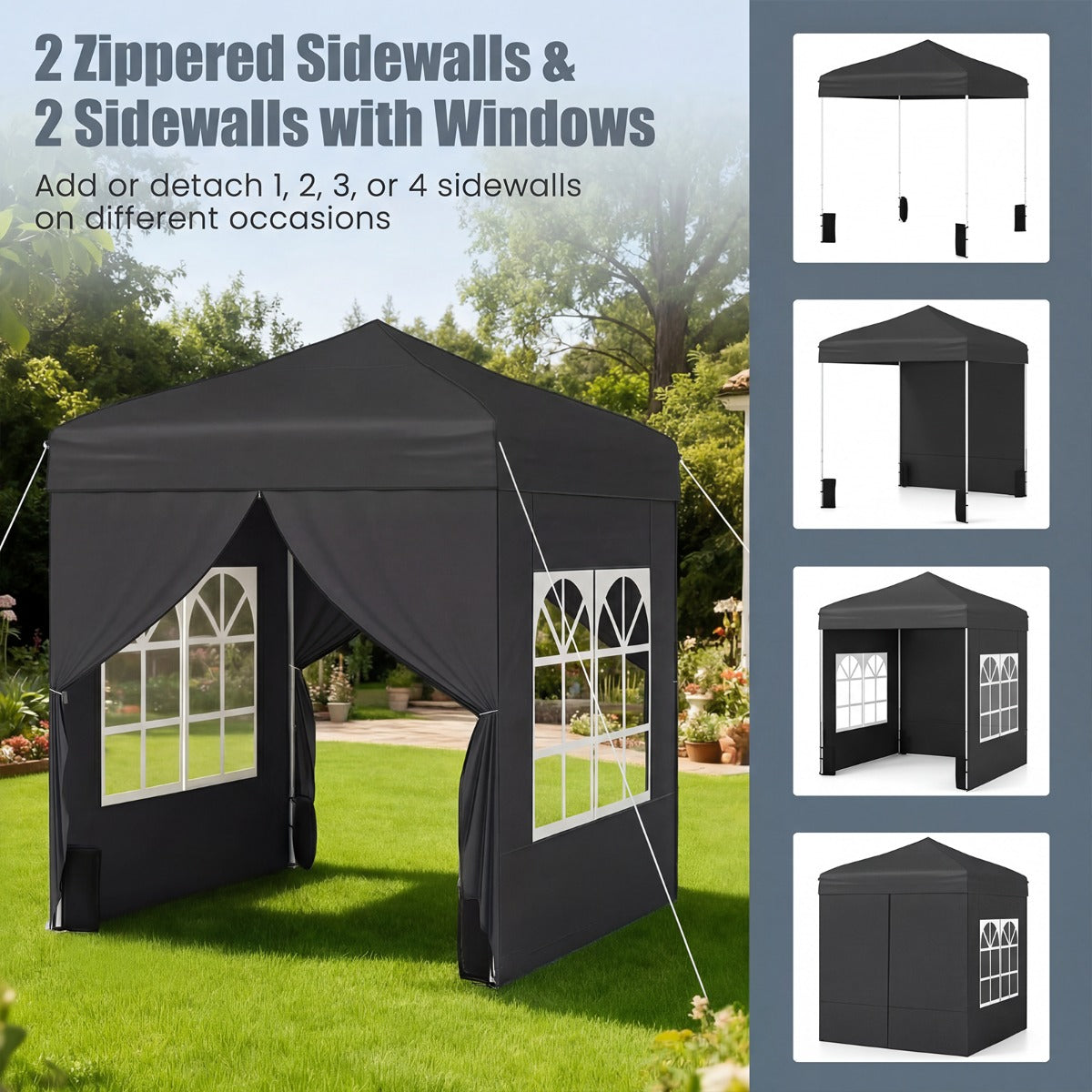 Pop – up paviljong m, vikbar med avtagbara sidoväggar – 2 x 2 – Svart