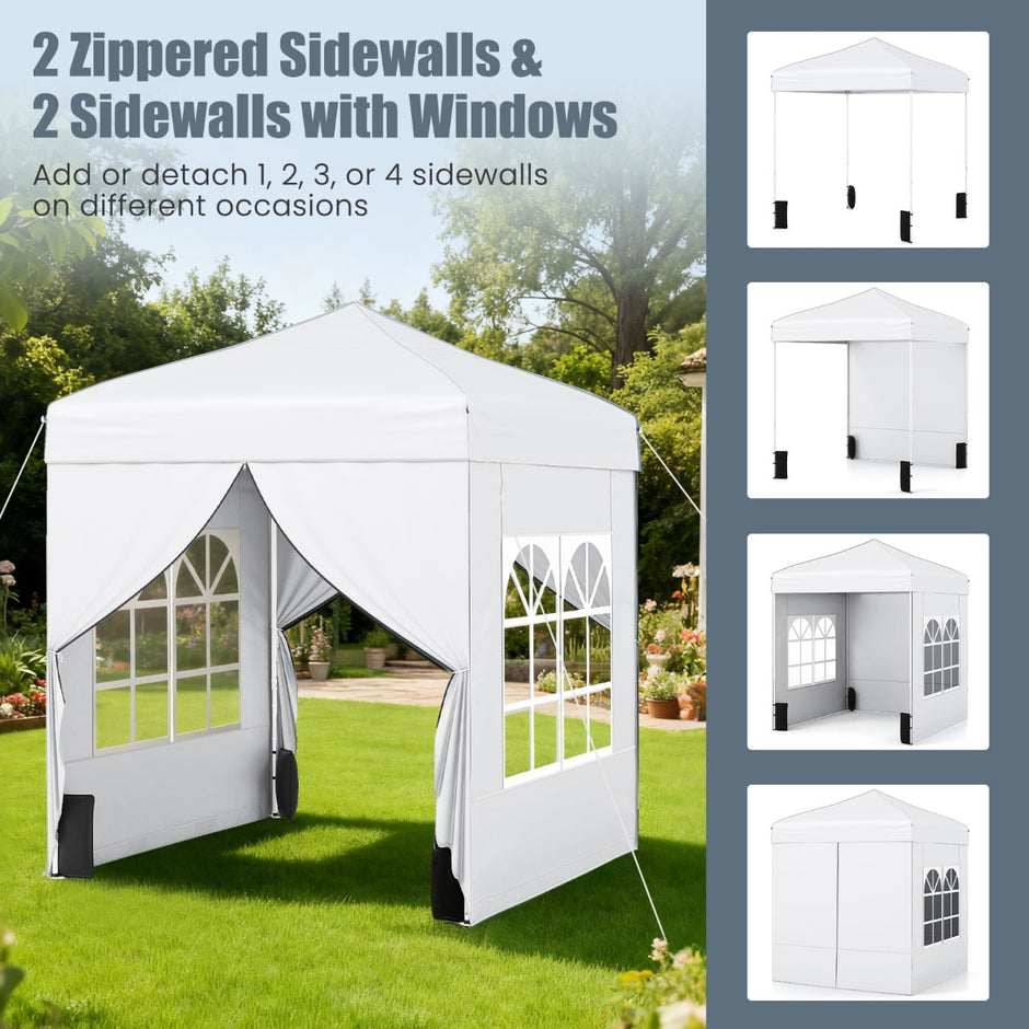 Pop – up paviljong m, vikbar med avtagbara sidoväggar – 2 x 2 – Vit