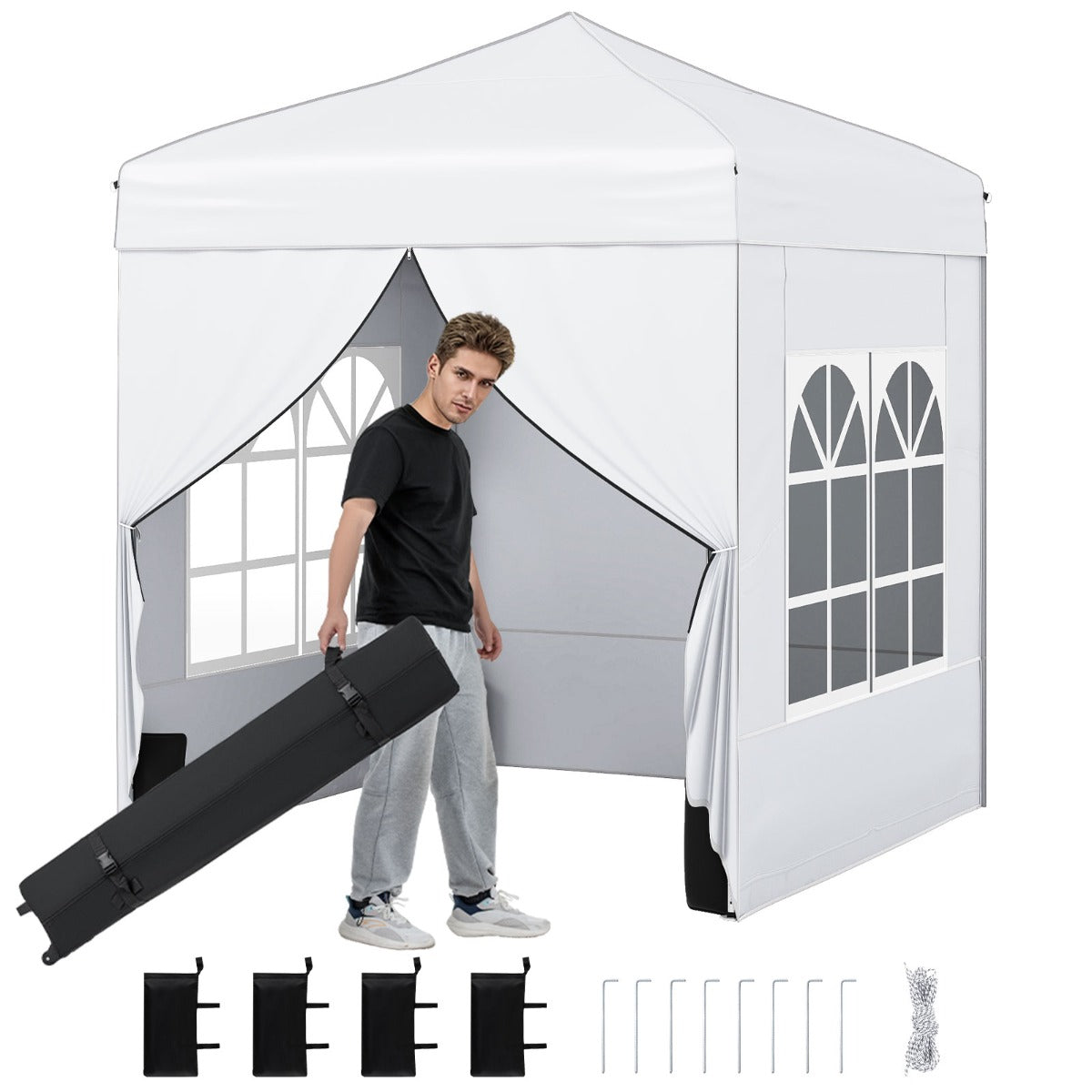 Pop – up paviljong m, vikbar med avtagbara sidoväggar – 2 x 2 – Vit