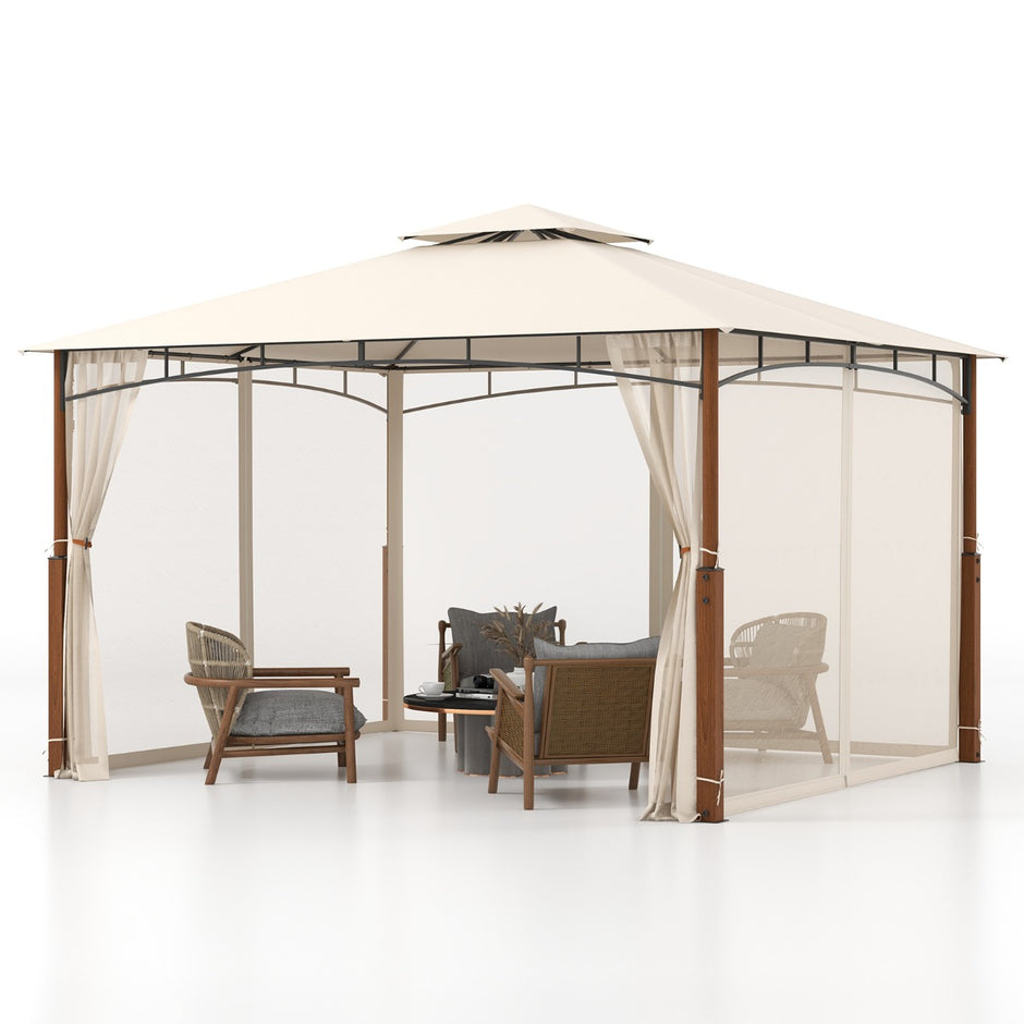 Paviljong – med dubbeltak och myggnät Vattentätt partytält – 3,6 x 3 m – Beige