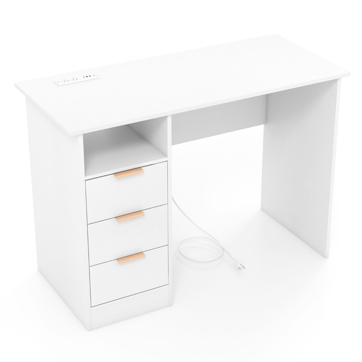 Skrivbord – med lådor och Laddstation Datorbord Modernt kontorsbord – 3 – Vit