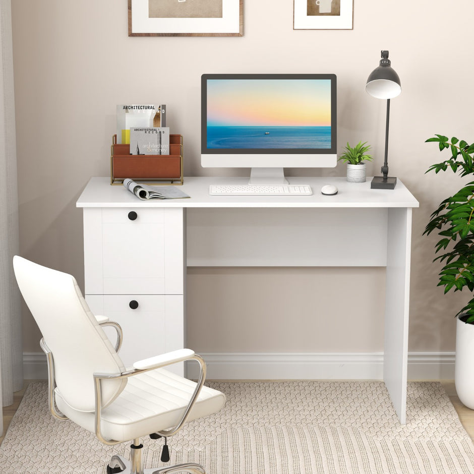 Datorbord – med lådor Skrivbord Robust spelbord Sminkbord Laptopbord – 2 – Vit