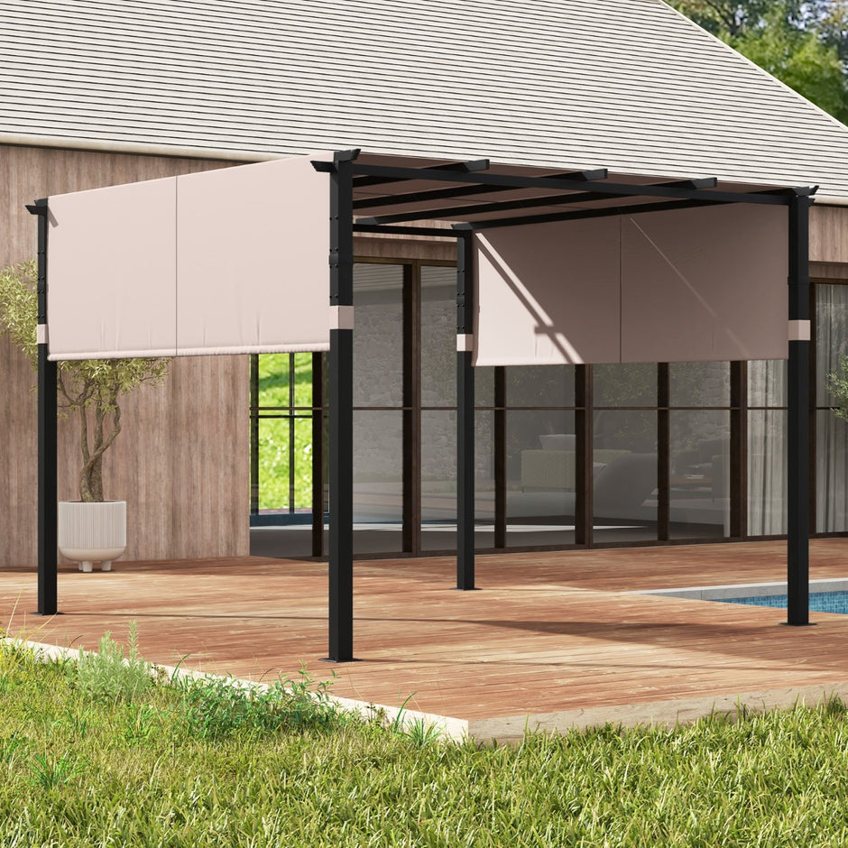 Pergola – med justerbara tak Vattentät Stabil Vintertät Paviljong – 2 3,05 x 3,05 m – Beige