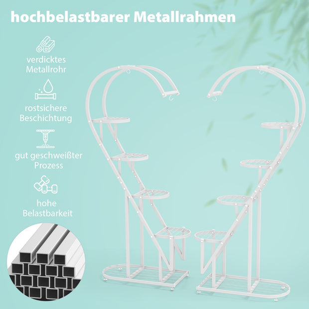 vånings – växtställ i metall Hjärtformat blomsterställ med krokar – 5 71 x 30,5 x 148 cm – Vit