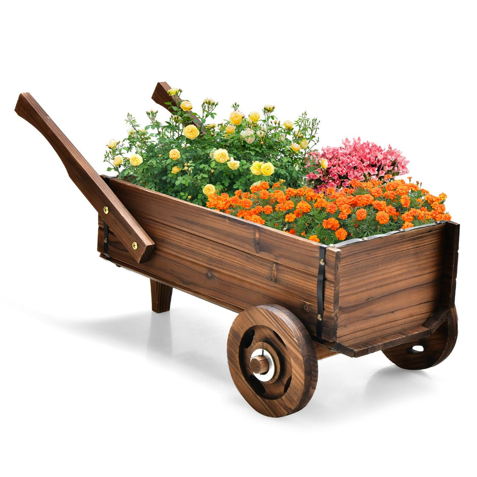 Växtvagn – Dekorativ blomstervagn med hjul – 81 x 40 x 38,5 cm – Rustik brun