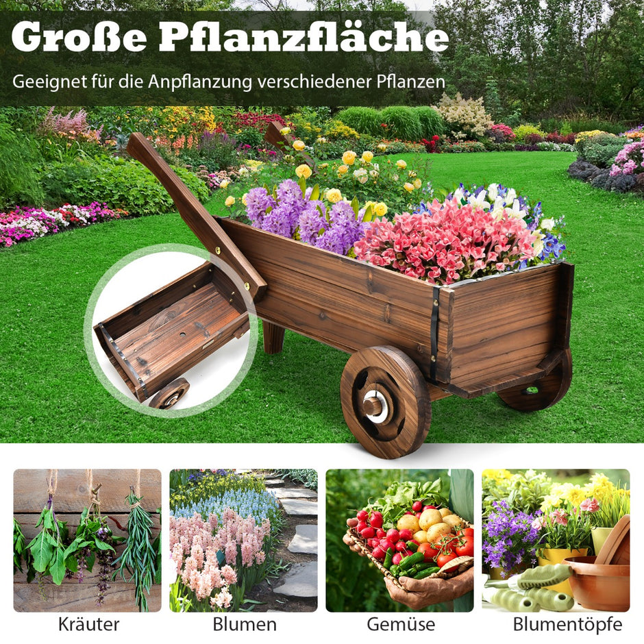 Växtvagn – Dekorativ blomstervagn med hjul – 81 x 40 x 38,5 cm – Rustik brun