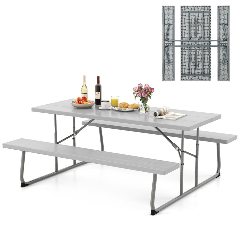 Fällbart – picknickbord med bänkar Campingbordsset metallram – 2 183 cm – Grå