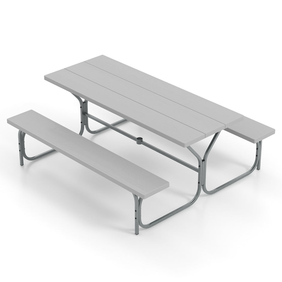 Öltältset – med väderbeständig HDPE bordsskiva och paraplyhål ölbordsset – 183 cm – Grå