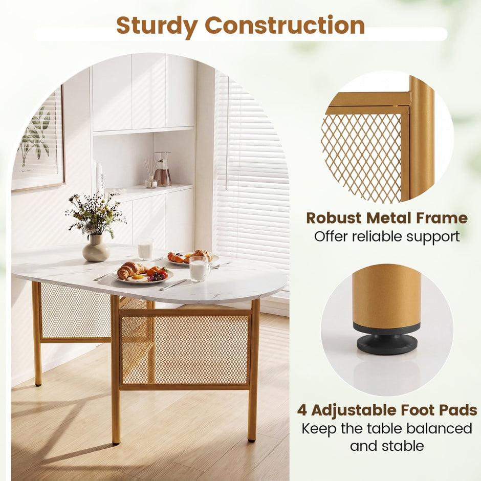 Hopfällbart – matbord för personer platsbesparande köksbord med hopfällningsfunktion Vit+ – 6-8 150 x 80 x 76 cm – Guld