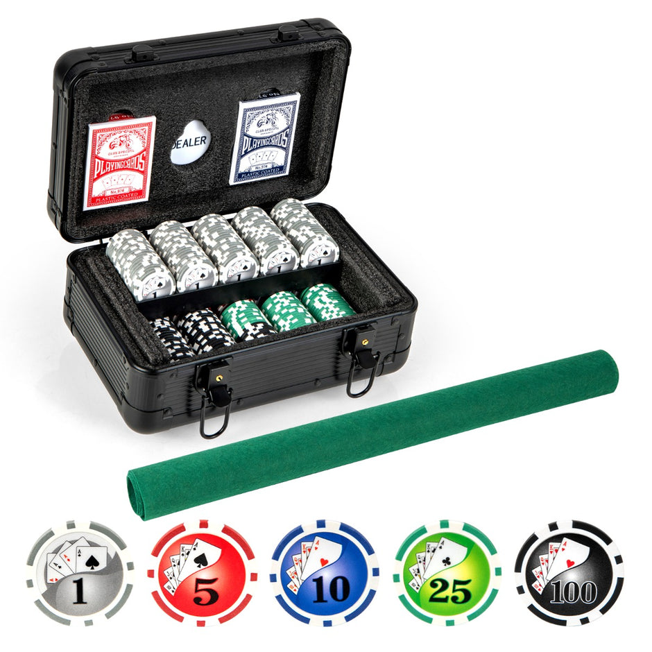 Pokerset – med laserchips och pokerfodral spelkort nycklar Pokerkomplett set – 300 2 2 – Svart