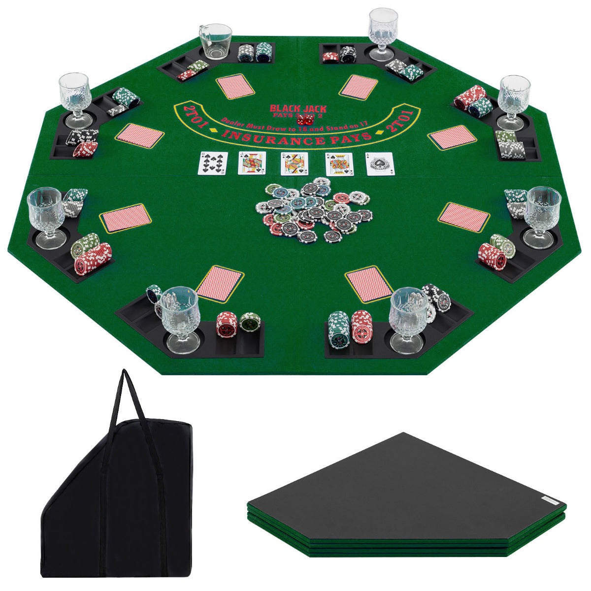 Pokermatta – Texas Holdem pokerbordsöverdrag hopfällbart för spelare med mugghållare – 120 x 120 cm 8 – Grön