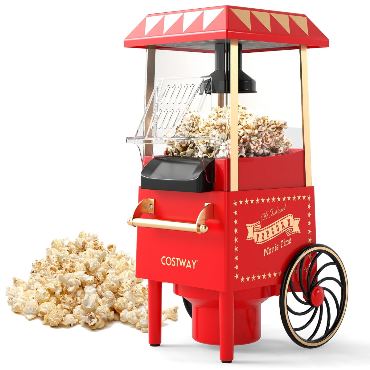 Retro – Popcornmaskin 1200W Varmluft med Måttbägare Utan Olja – 67 ml – Röd