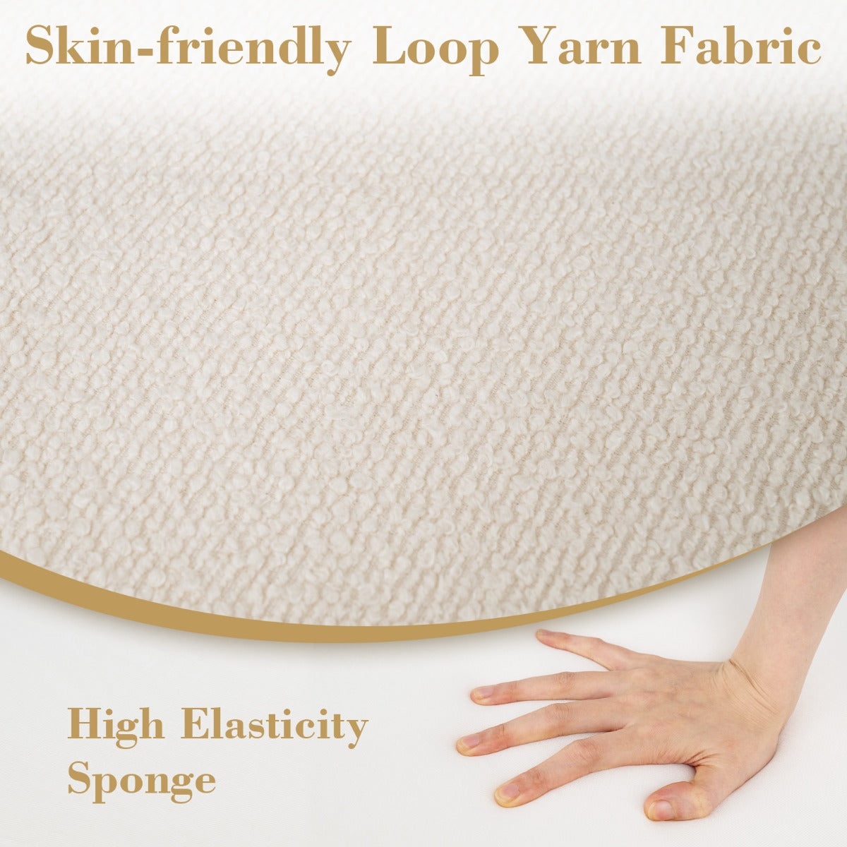 Rund – sittpouf cm, mjuk ottoman med skumgummifyllning och loopgarnstygg – 45 x 35 – Beige