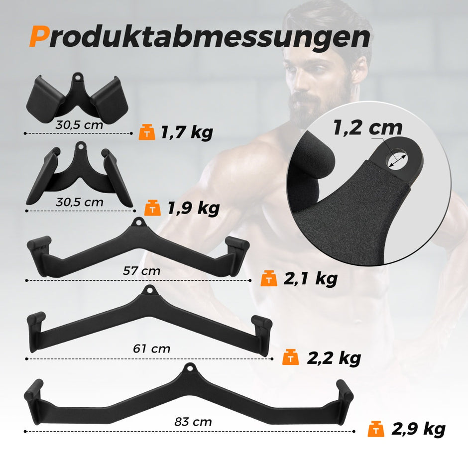 Set – med roddhandtag för kabelmaskin V form LAT kabelåtkomst gummihandtag ryggstyrketräning – 5 – Svart