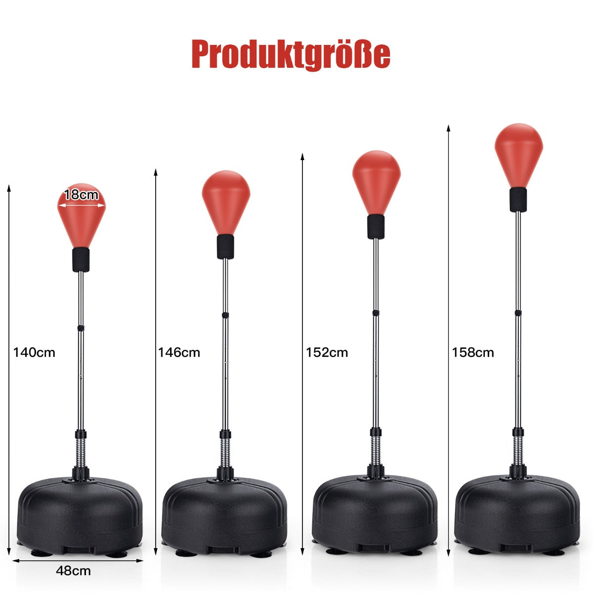 Boxningsboll – höjdjusterbar boxningssäckset fristående – 140-158 cm – Svart