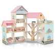 Hörndockhus – i trä med tak och möbler tillbehör Dollhouse DIY drömhus – 41 – Rosa