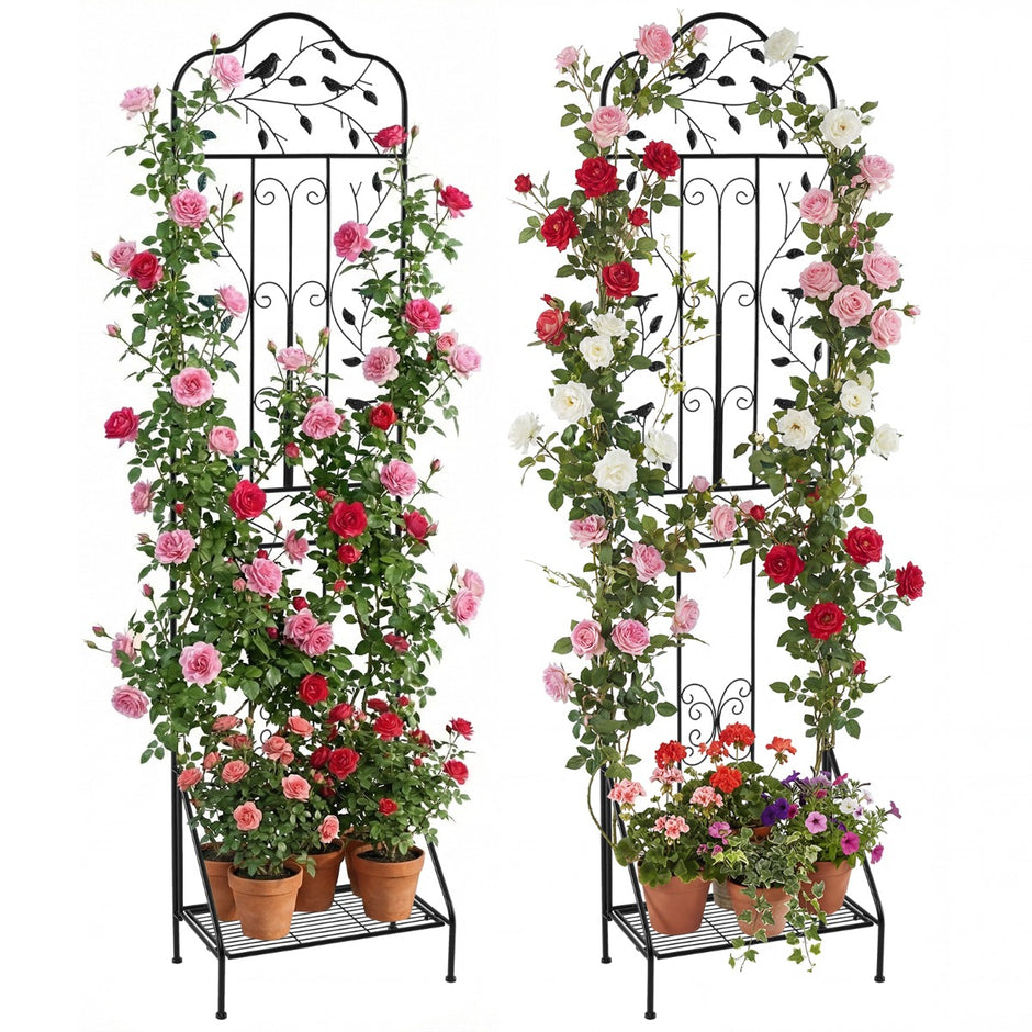 pack – metallspaljé i dekorativ trädgårdsstaket och blomställning växtstöd – 2 3 1 – Svart