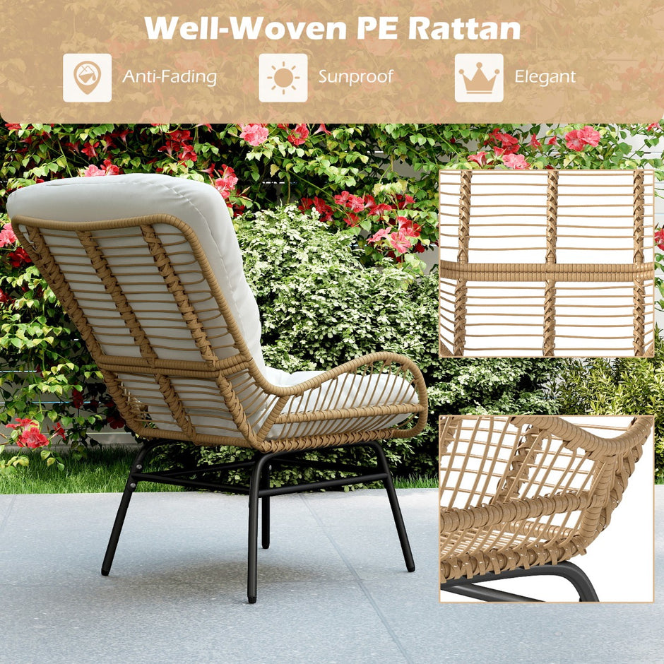 pack – Rattanfåtöljer Trädgårdsstol med tjock kudde Rattanstol XXL Trädgårdsfåtölj för terrass belastbar upp till – 2 180 kg – Kremvit