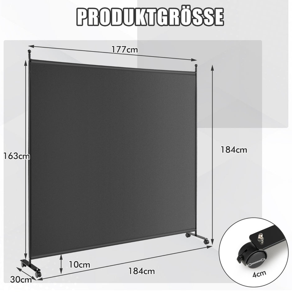 Enkelrumsavdelare – med en panel bred sekretessskärm – 184 x 30 x 184 cm – Grå