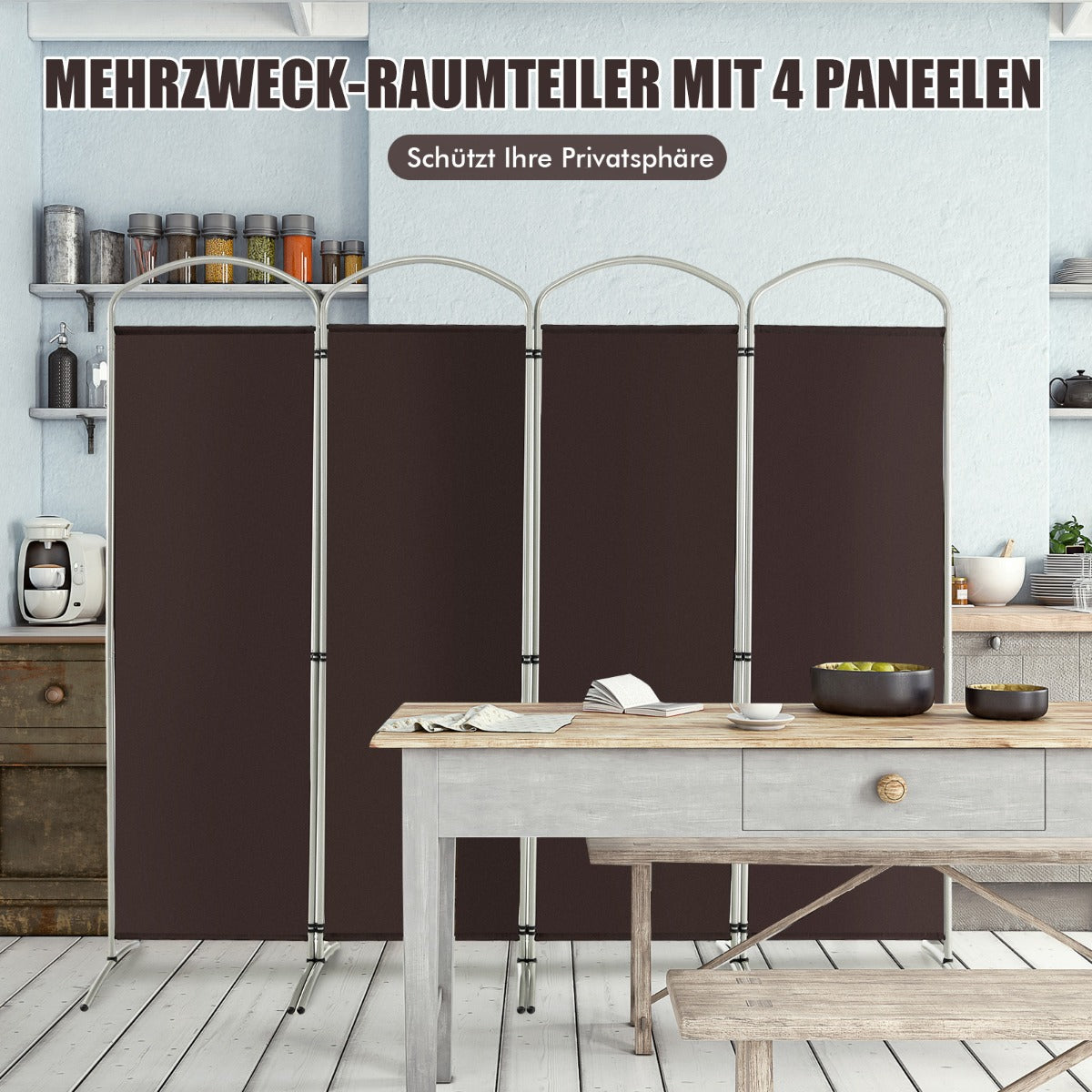 Vikbar – rumsavdelare med paneler Skiljevägg för hem – 4 221 x 51 x 188 cm – Brun